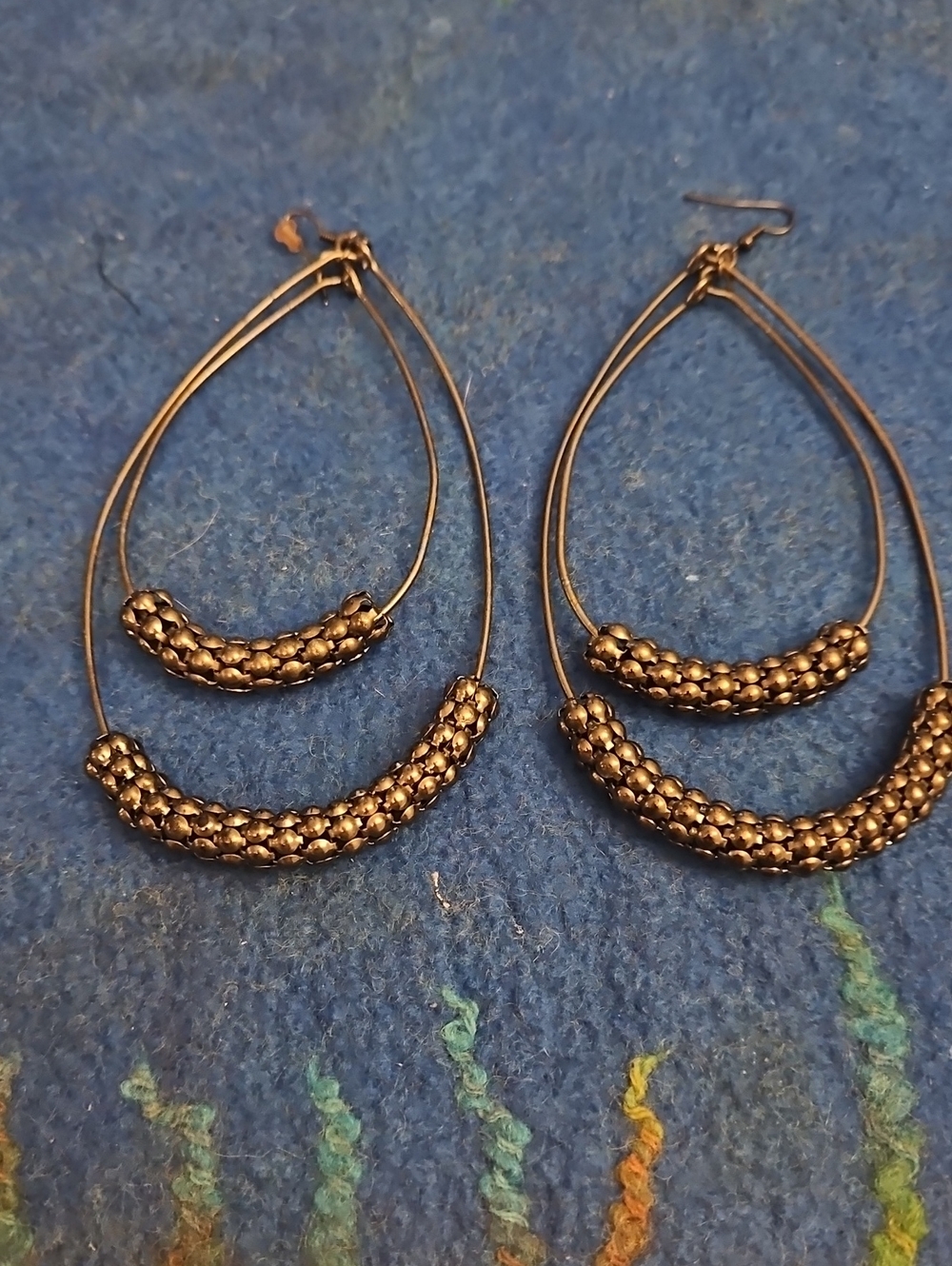 4  For $10 Double Hoop Beaded Drop Earrings in Antique Tones.